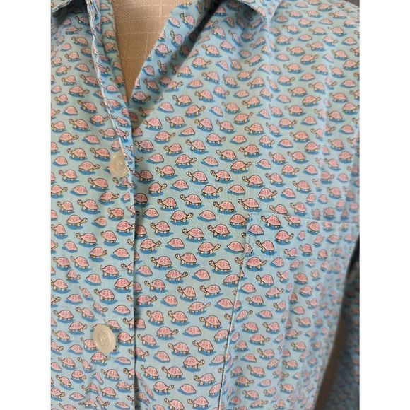 Vineyard Vines Top Shirt Button Women's Small Blue Turtle Collar 100% Cotton - Picture 2 of 11